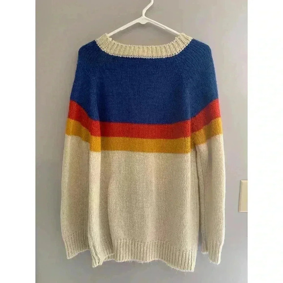 L.I.A Woman's Multicolor Crochet Crew Neck Long Sleeve Acrylic Sweater Size Sm - Picture 6 of 7